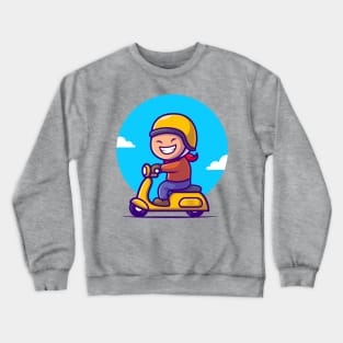 Cute Boy Riding Scooter Cartoon Crewneck Sweatshirt